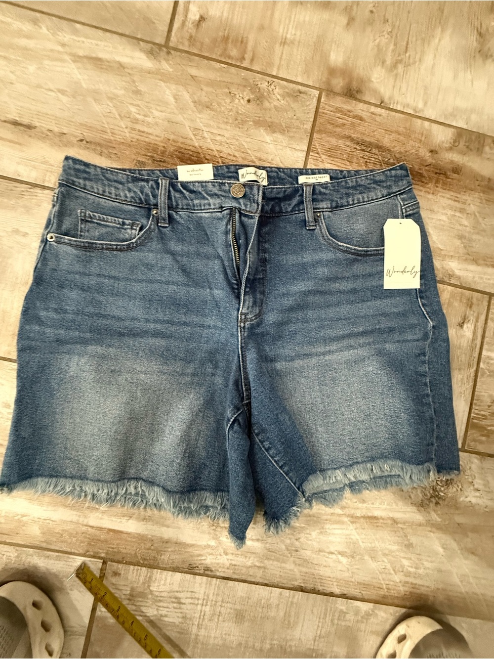 Wonderly Light Blue High-Rise Frayed Hem Denim Shorts